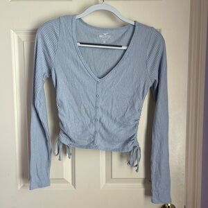Hollister Women's Sky Blue Ribbed Blouse